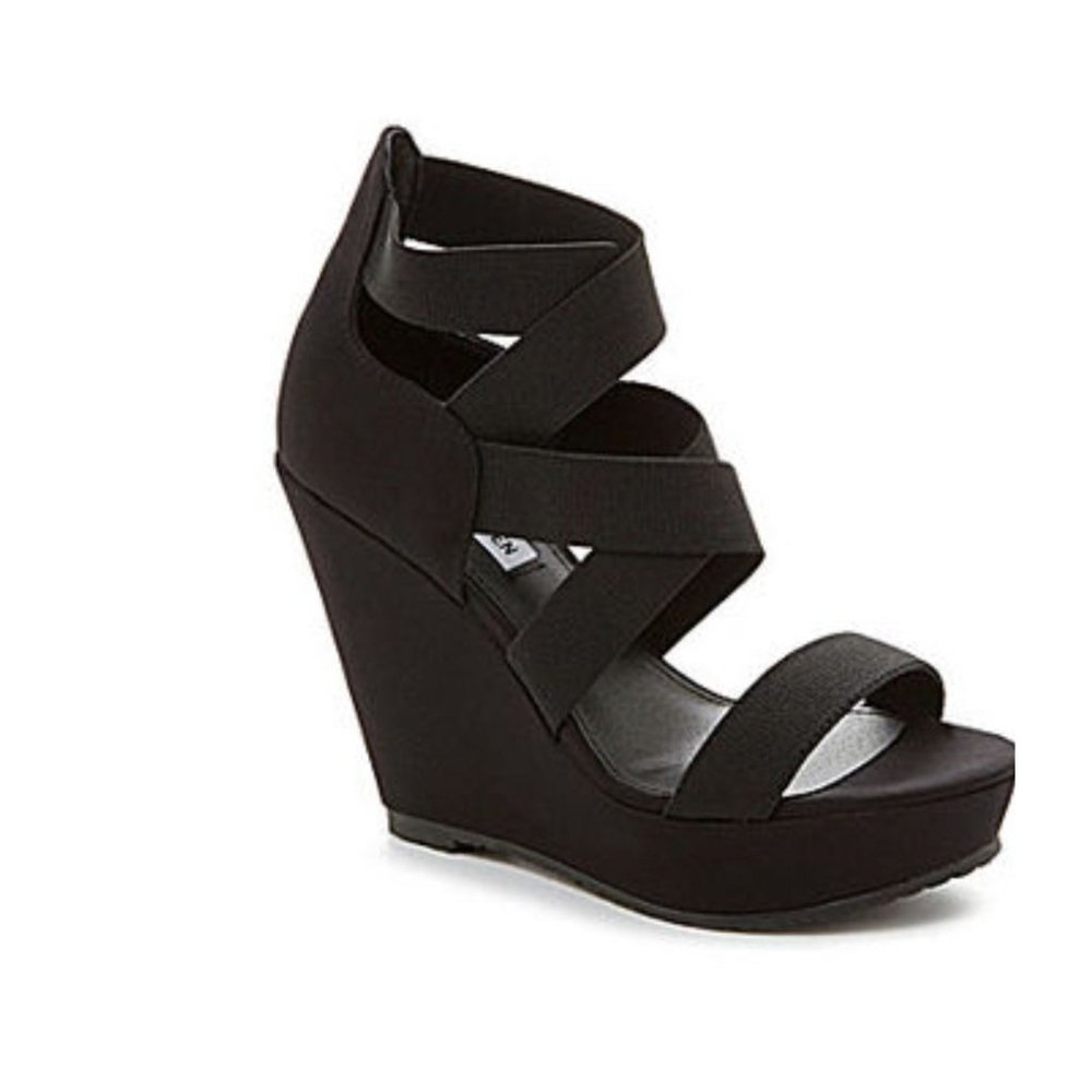 Steve Madden Black Strappy Wedge Sandals